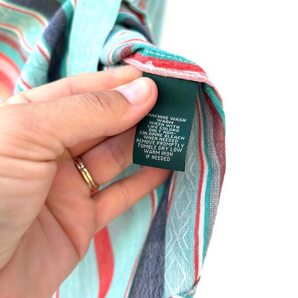 Vintage Ralph Lauren Women’s LRL Cotton Striped Button Down Shirt Large Teal - Picture 8 of 11